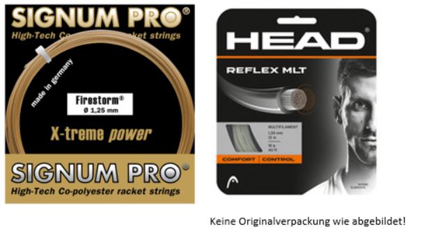 Saiten Testpaket SAFOSTP1901: 3 Sets Signum Pro Firestorm 1.25 + 3 Sets Head Reflex MLT 1.30