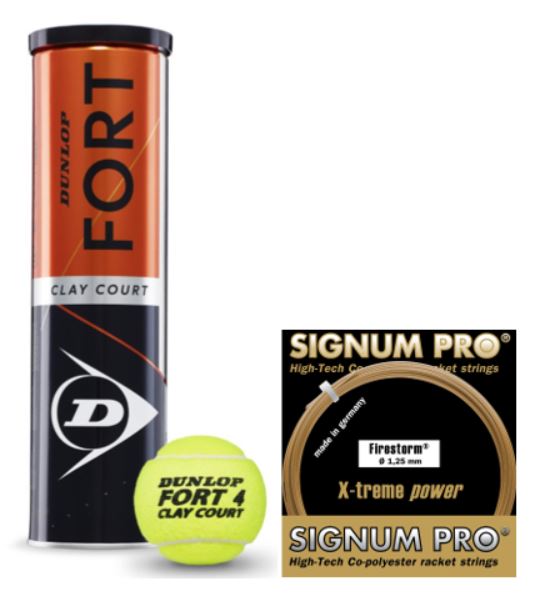 ClayCourtmitSignumPro Dunlop Fort Clay Court 4er mit 1 Set Signum Pro Firestorm 1.25