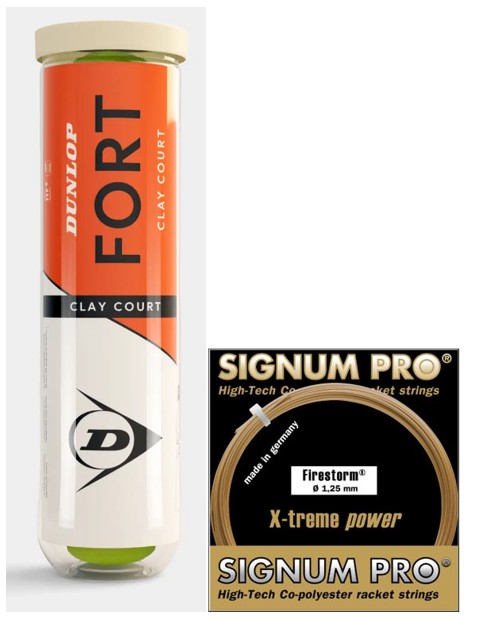 Dunlop Fort Clay Court 4er mit 1 Set Signum Pro Firestorm 1.25
