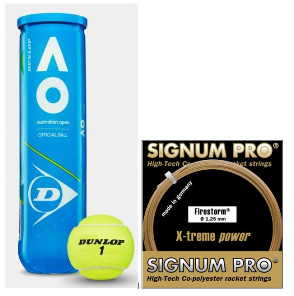 Dunlop Australian Open 4er inkl. 1 Set 12m Signum Pro Firestorm 1.25
