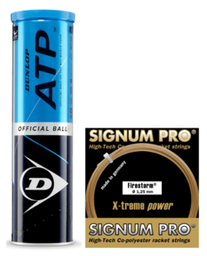Dunlop ATP 4er mit 1 Set Signum Pro Firestorm 1.25