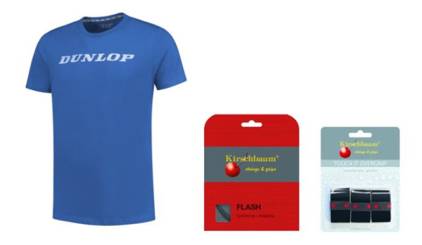 RAJ Junior Team Paket 1 Dunlop T-Shirt blau, KB Saite Flash 1.25, KB Griffband Touch It schwarz